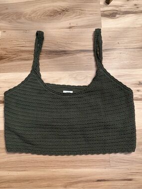 Aerie Boho Crochet Knit Cropped Tank Top Olive Green Size XL